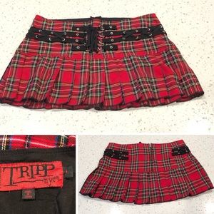 Tripp NYC Red Multi-Color Plaid Y2K Pleated Mini Skirt